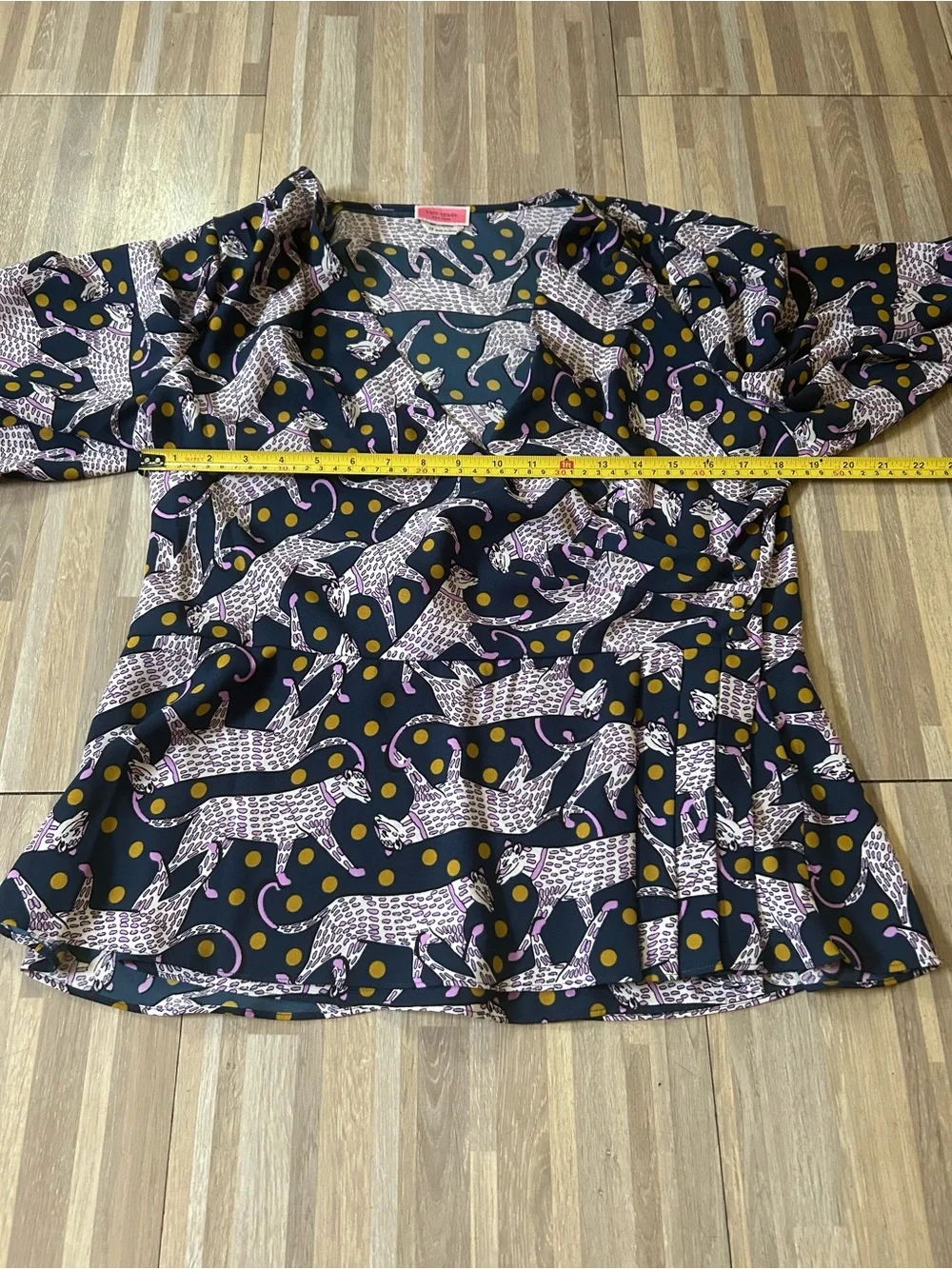 Kate Spade New York Panther Wrap Top Blouse Blue/Purple/Gold Size 14